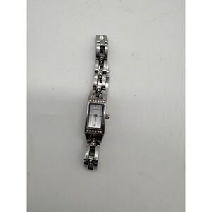 Fossil Womens  Silver Tone Crystal Stainless Steel Watch Rectangle Need Battery